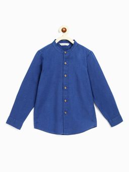 Campana - Boys Jon Long Sleeve Cotton Linen Shirt Striking Blue