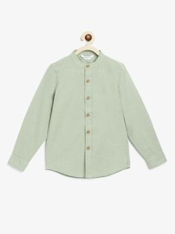 Campana - Boys Jon Long Sleeve Cotton Linen Shirt Sage Green