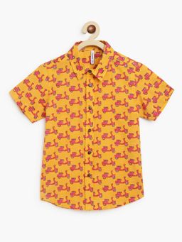 Campana - Boys Yuki Short Sleeve Cotton Shirt Scooter Print Yellow