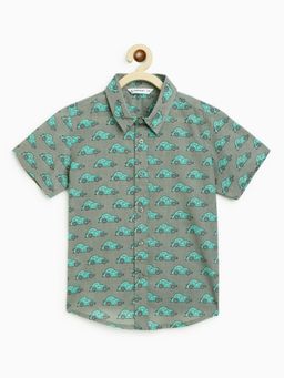 Campana - Boys Yuki Short Sleeve Cotton Shirt Car Print Grey