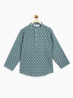 Campana - Boys Amias Popover Shirt Dot Motif Grey & Blue