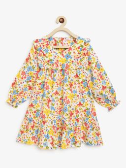Campana - Girls Rachel Frilled Yoke Long Sleeve Dress Floral Print Multi Color