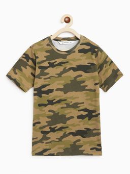 Campana - Boys Kobe Round Neck T-shirt Camouflage Print Olive Green