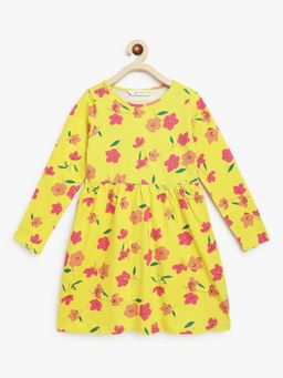 Campana - Girls Ivy Long Sleeve Dress Drifting Flowers Print Yellow