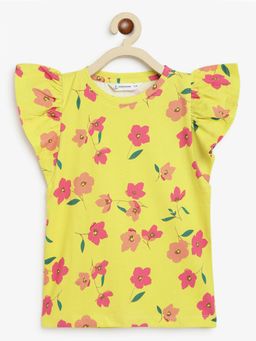 Campana - Girls Serena 100% Cotton Frilly T-shirt Drifting Flowers Print Yellow