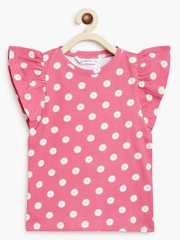 Campana - Girls Serena 100% Cotton Frilly T-shirt Daisy Dots Print Pink