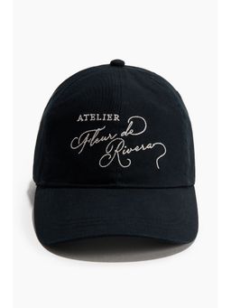 H&M - Women Black Embroidered-Motif Twill Cap