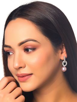 Yellow Chimes - Rhodium-Plated American Diamond Studded Contemporary Drop Earrings