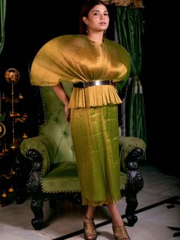 Uptownie - Pleated Top with Exaggerated Sleeves-Green