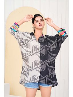 KAFTANIZE - Cream and Black Abstract Stripe Full Sleeve Viscose Shirt