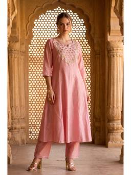 Aurelia - Women's Pink Embroidered Kurta with Pant