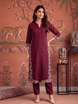 Rangita - Women Maroon Embroidered Kurta with Pant