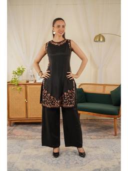 HOUSE OF KARI - Pure Sequin Mul Chanderi Silk Black Kurta with Pant