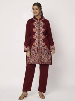 SWI STYLISH - Women's Maroon Kashmiri Embroidered Co-Ord Set