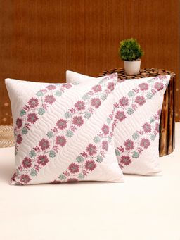 Rajasthan Decor - Hand Block Quilted Pure Cotton Floral Cushion Cover Set Of 2