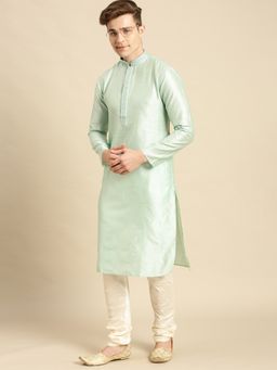 Sanwara - Mens Blue Solid Art Silk Ethnic Kurta
