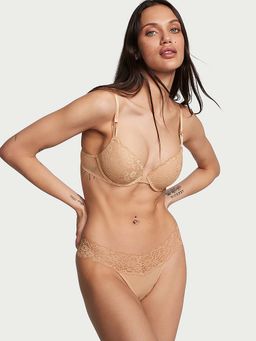 Victoria's Secret - Lace-Waist Cotton Thong Panty - Beige