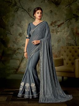 Odette - Grey Lycra Designer Saree with Unstitched Blouse