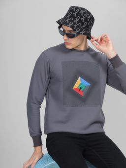 Parcel Yard - Men's Dark Grey Printed Round Neck Sweatshirt