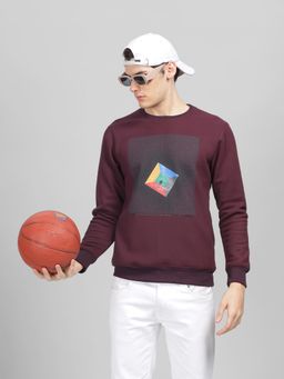Parcel Yard - Men's Wine Printed Round Neck Sweatshirt