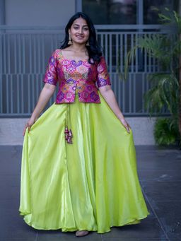 I LOVE SAREES - Festive Pink Banarasi Organza Choli and Lehenga (Set of 2)