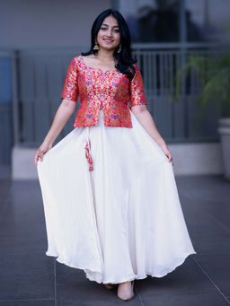 I LOVE SAREES - Red Banarasi Organza Party Wear Choli and Lehenga (Set of 2)