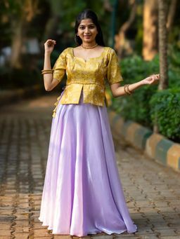 I LOVE SAREES - Yellow Banarasi Organza Party Wear Choli and Lehenga (Set of 2)