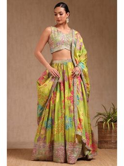 Soch - Light Green Floral Choli with Unstitched Sleeves Lehenga and Dupatta (Set of 4)