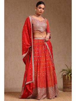 Soch - Orange Viscose Embroidered Choli and Lehenga with Dupatta (Set of 3)