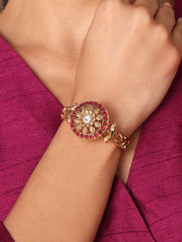 Azai by Nykaa Fashion - Ethnic Gold Plated Traditional Bracelet with Pink Stones