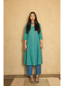 Prakriti Jaipur - Green Panelled Kurta