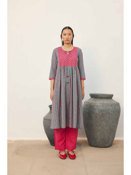 Prakriti Jaipur - Red Green Gathered Kurta
