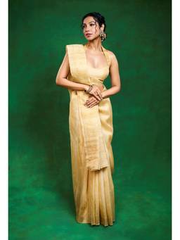Banka Silk - Sneh Beige Textured Border Saree without Blouse