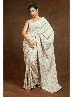 Banka Silk - Aashraya Zari Thread Embroidered Off White Saree without Blouse