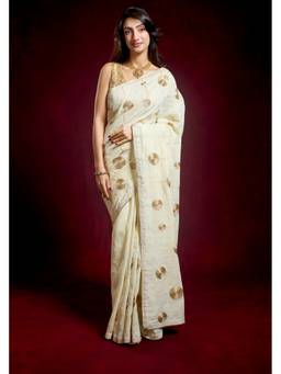 Banka Silk - Ehsaas Beige Dori Embroidered Saree without Blouse