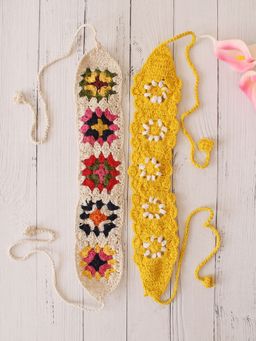 Velvery - Crochet Multi-Color Granny Square Stitch Cotton Headbands (Pack of 2)