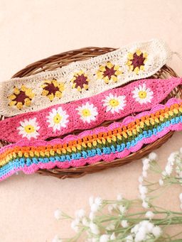 Velvery - Crochet Multi-Color Scallop Design Cotton Headbands (Pack of 3)