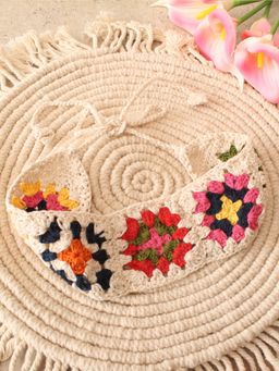 Velvery - Crochet Cream Granny Square Stitch Cotton Headband