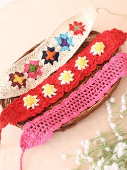 Velvery - Crochet Multi-Color Granny Square Stitch Cotton Headbands Pack Of 3 (Pack of 3)