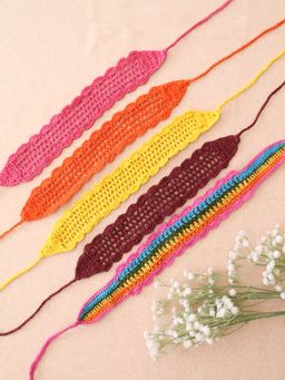 Velvery - Crochet Multi-Color Scallop Design Cotton Headbands (Pack of 5)