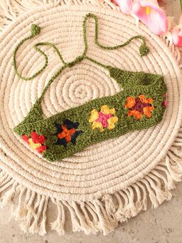 Velvery - Crochet Olive Granny Square Stitch Cotton Headband