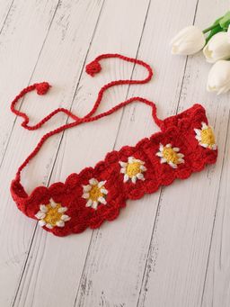 Velvery - Crochet Red Granny Square Stitch Cotton Headband