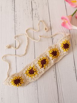 Velvery - Crochet Cream Granny Square Stitch Cotton Headband