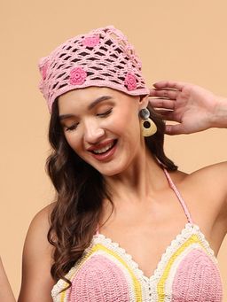 Velvery - Women Pink Daisy Crochet Head Scarf