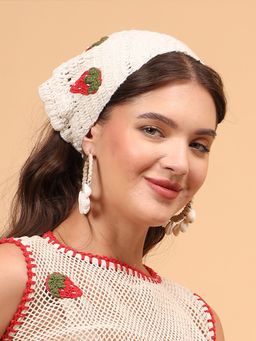 Velvery - Women Off White Crochet Strawberry Head Scarf