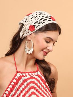 Velvery - Women Off White Crochet Floral Head Scarf