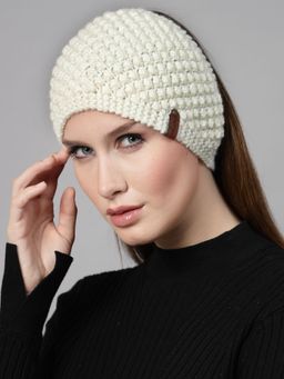 Velvery - Women Cream Handknitted Bramble Stitch Headwrap