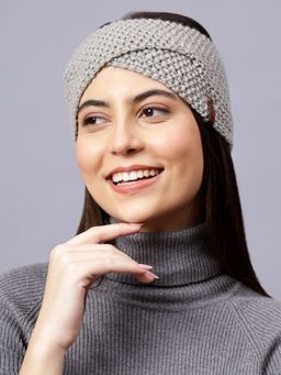 Velvery - Hand-Knitted Grey Self Design Acrylic Headband
