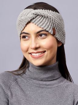 Velvery - Hand-Knitted Grey Self Design Acrylic Headband