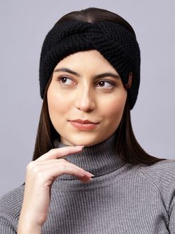 Velvery - Hand-Knitted Black Self Design Acrylic Headband